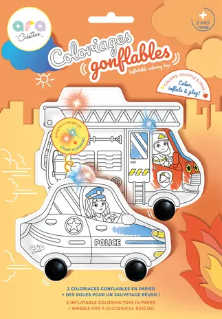 Ara Creative Opblaasbare Kleurplaat Brandweer & Politie LED + Wielen