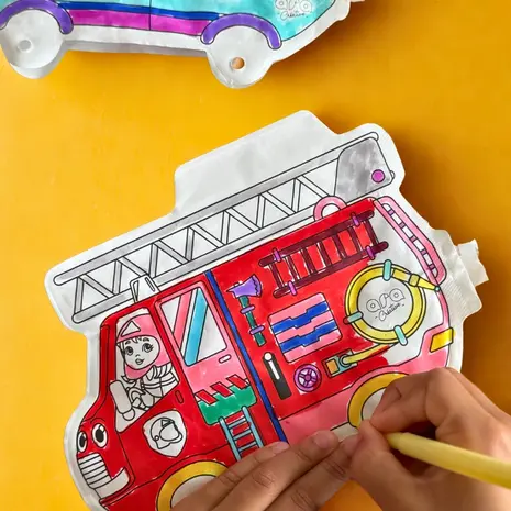 Ara Creative Opblaasbare Kleurplaat Brandweer & Politie LED + Wielen