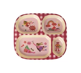 Rice Kinderbord met 4 Compartimenten - Roze - Hero Print