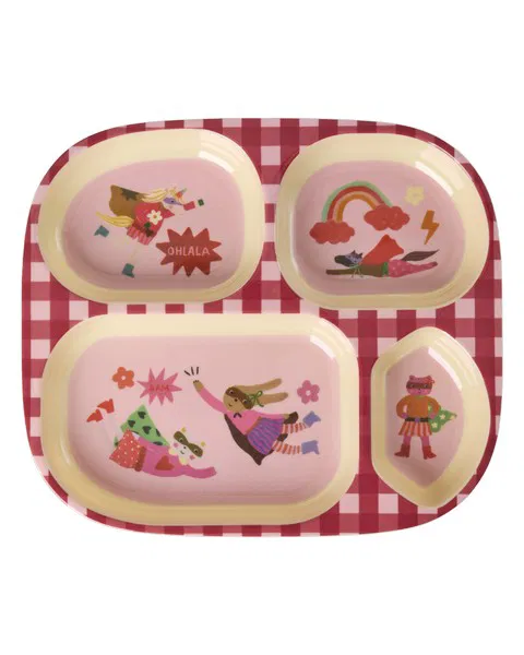 Kinderbord met 4 Compartimenten - Roze - Hero Print afbeelding