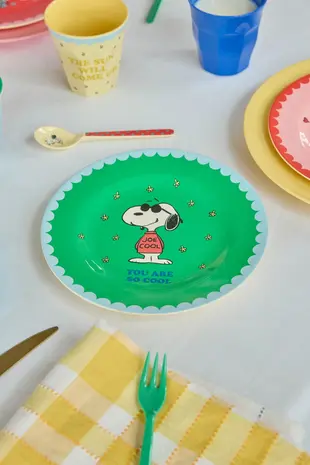 Rice Melamine Kinderbordje Green Snoopy Print
