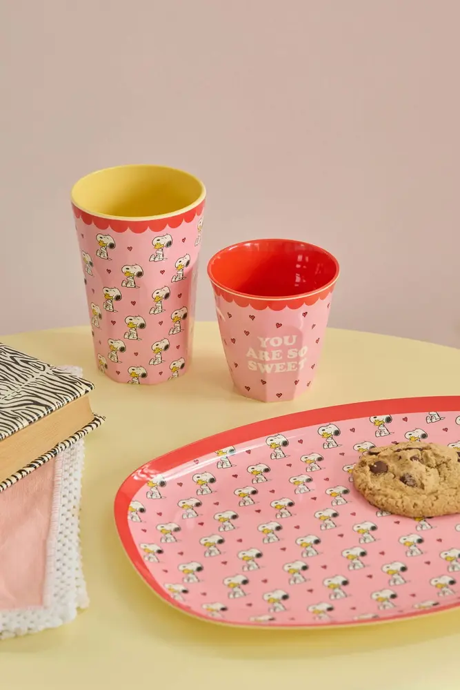 Rice Melamine Beker Tall Pink Snoopy Print