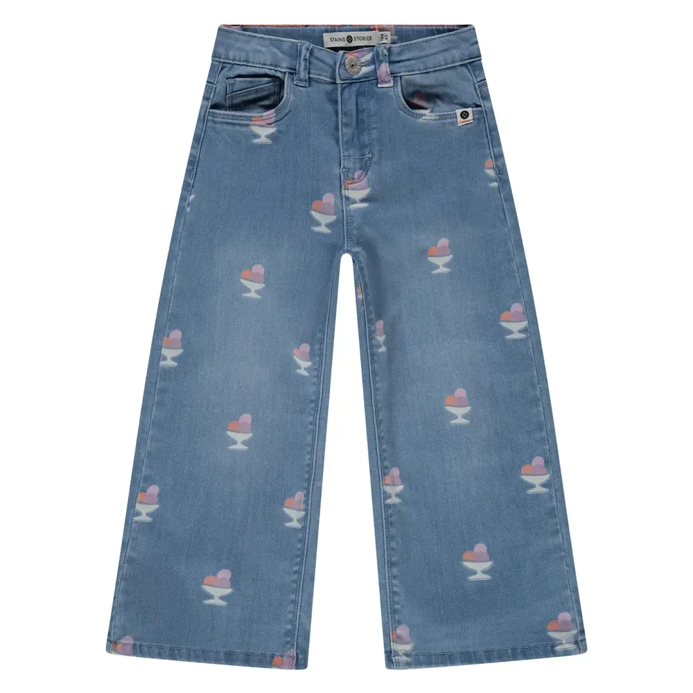 Stains & Stories Broek Wide Leg Medium Blue