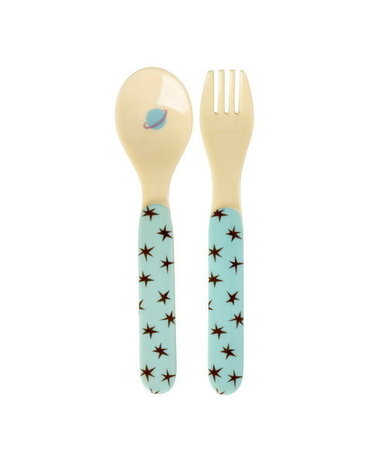 Rice Melamine Lepel en Vork - Dogs in Space Rice Melamine Lepel en Vork - Dogs in Space