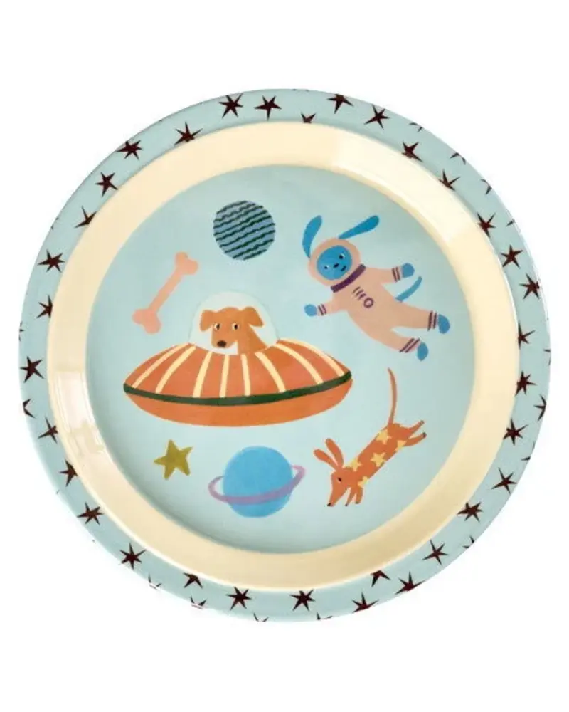 Rice Melamine Kids Lunch Plate with Dogs in Space Print