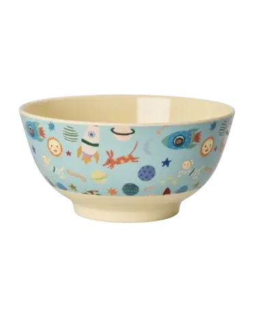 Rice Melamine Bowl with Dogs in Space Print - Medium - 700 ml