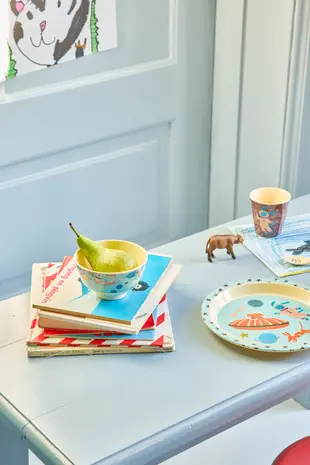 Rice Melamine Bowl with Dogs in Space Print - Medium - 700 ml