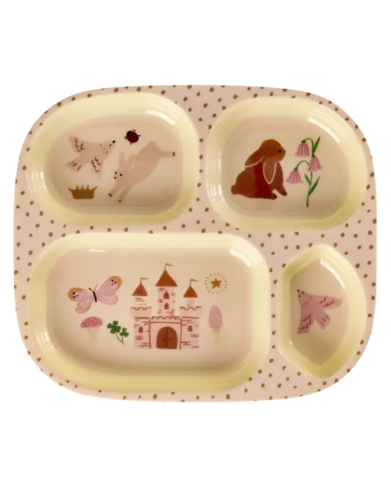 Rice Melamine Kids 4 Room Plate with Fairytale Print Rice Melamine Kids 4 Room Plate with Fairytale Print