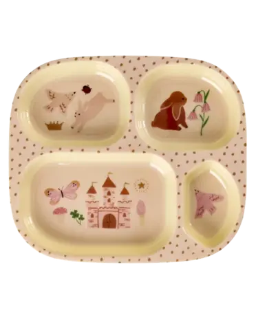 Rice Melamine Kids 4 Room Plate with Fairytale Print Rice Melamine Kids 4 Room Plate with Fairytale Print