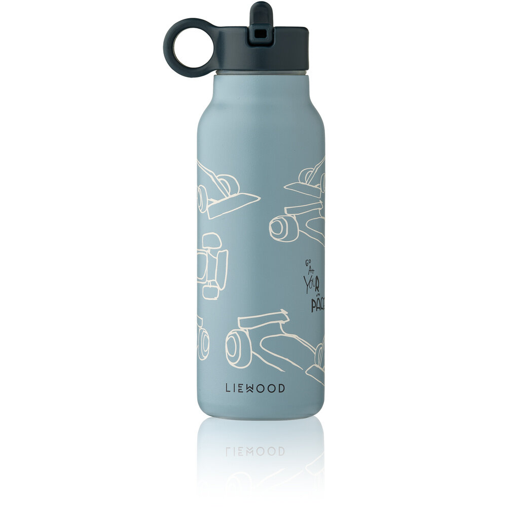 Liewood Drinkfles Falk 350 ml Race Cars Beach Blue