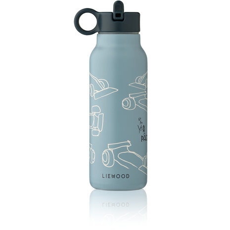 Liewood Drinkfles Falk 350 ml Race Cars Beach Blue