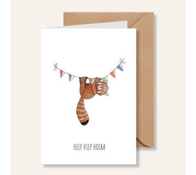 Juulz Illustrations Wenskaart Hiep Hiep Hoera Rode Panda