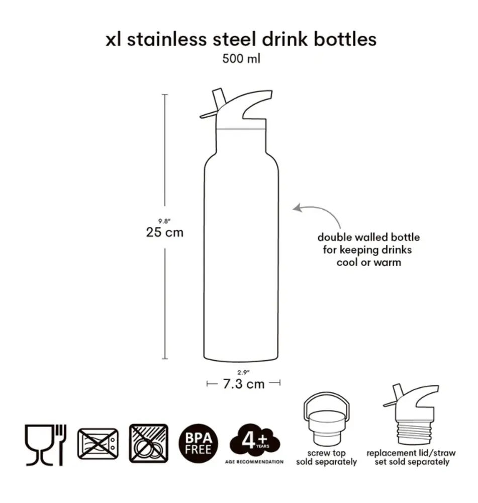 A Little Lovely Company Drinkfles XL RVS Kersen A Little Lovely Company Drinkfles XL RVS Kersen