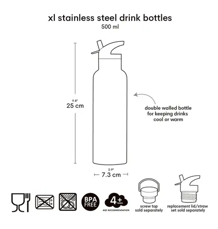 A Little Lovely Company Drinkfles XL RVS Kersen A Little Lovely Company Drinkfles XL RVS Kersen