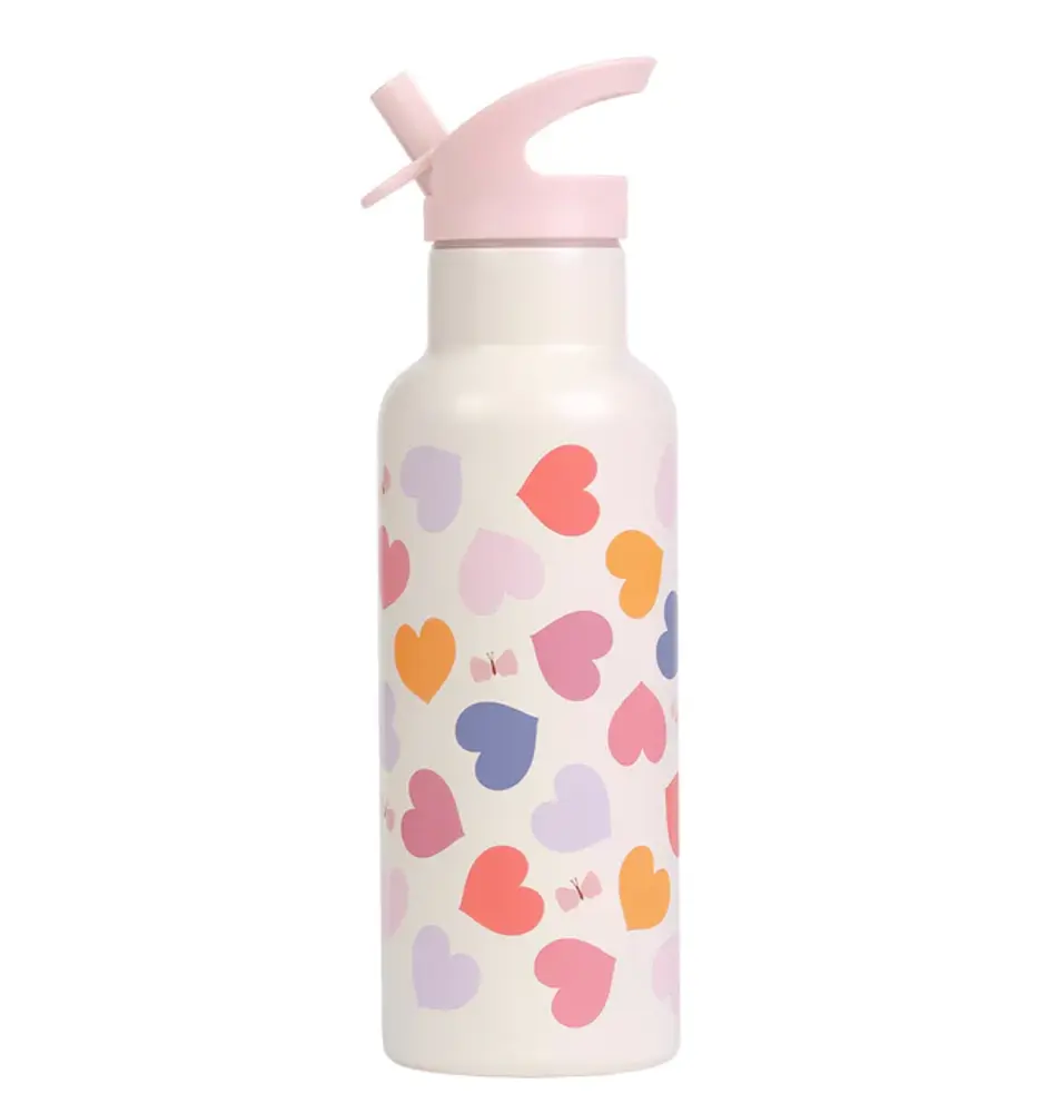 A Little Lovely Company Drinkfles XL RVS Hartjes A Little Lovely Company Drinkfles XL RVS Hartjes