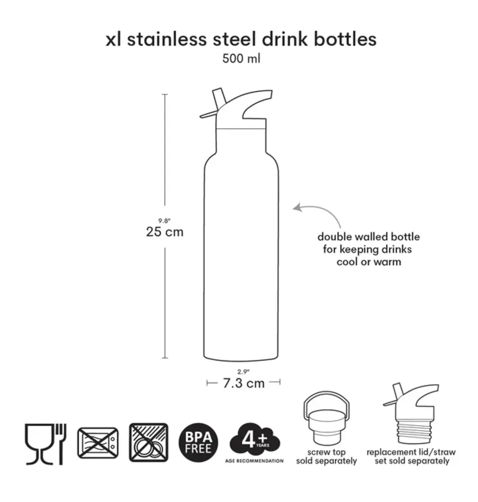A Little Lovely Company Drinkfles XL RVS Hartjes A Little Lovely Company Drinkfles XL RVS Hartjes