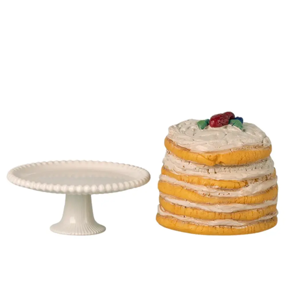 Maileg Party cake and cake stand, Mouse - Off white