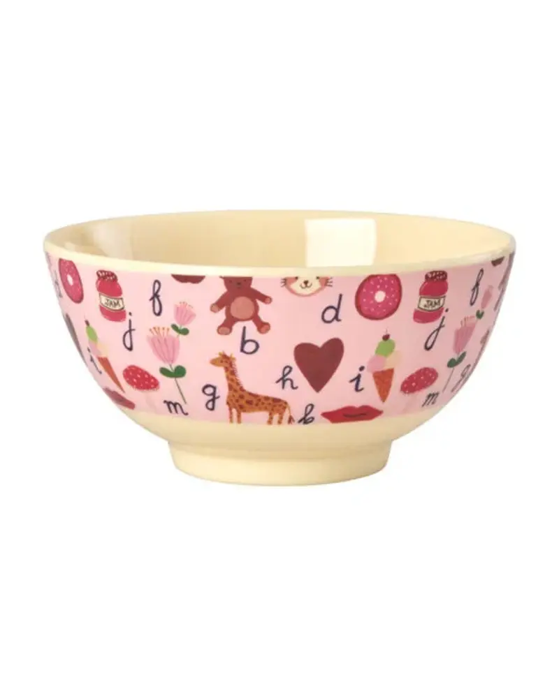 Rice Melamine Kom - Medium - ABC - Roze Rice Melamine Kom - Medium - ABC - Roze