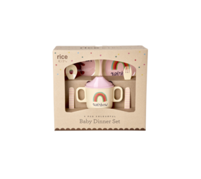 Rice Baby Diner Set in Gift Box - ABC - Roze Rice Baby Diner Set in Gift Box - ABC - Roze