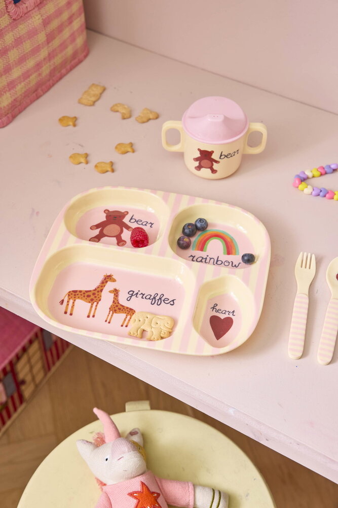 Rice Melamine Baby Diner Set in Gift Box - ABC - Roze Rice Melamine Baby Diner Set in Gift Box - ABC - Roze