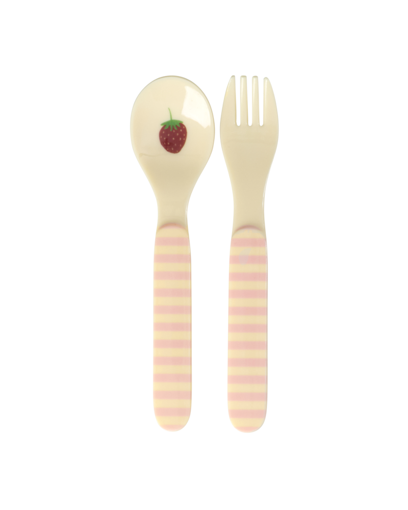 Rice Melamine Lepel en Vork - ABC - Roze Rice Melamine Lepel en Vork - ABC - Roze