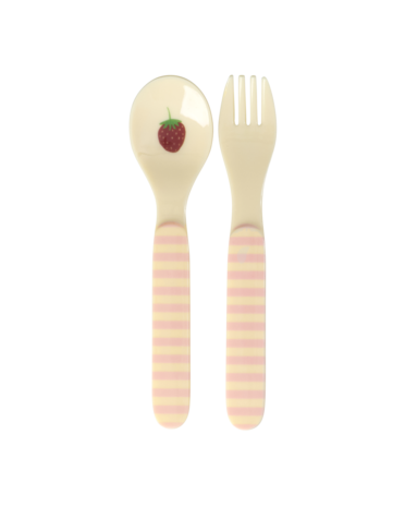 Rice Melamine Lepel en Vork - ABC - Roze Rice Melamine Lepel en Vork - ABC - Roze