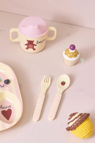 Rice Melamine Lepel en Vork - ABC - Roze Rice Melamine Lepel en Vork - ABC - Roze