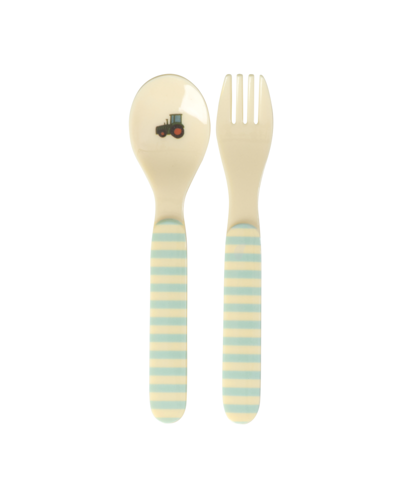 Rice Melamine Lepel en Vork - ABC - Blauw Rice Melamine Lepel en Vork - ABC - Blauw