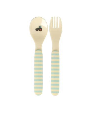 Rice Melamine Lepel en Vork - ABC - Blauw Rice Melamine Lepel en Vork - ABC - Blauw