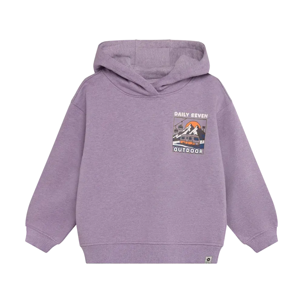 Daily7 Oversized Hoodie Chest Print Purple Melange