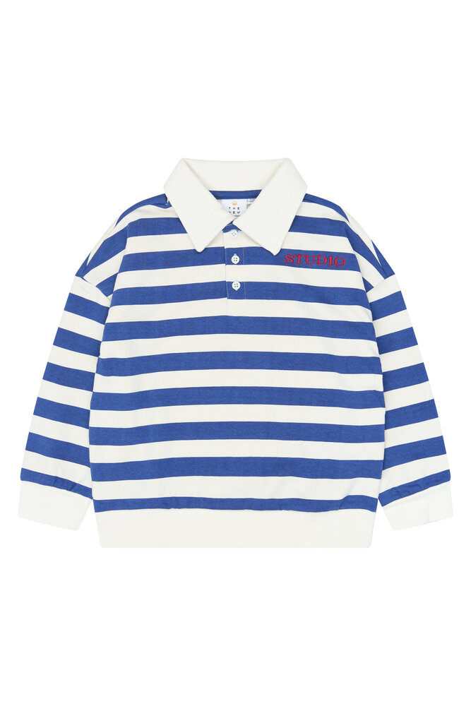 The New Vidar OS Polo Sweatshirt Mazarine Blue Striped