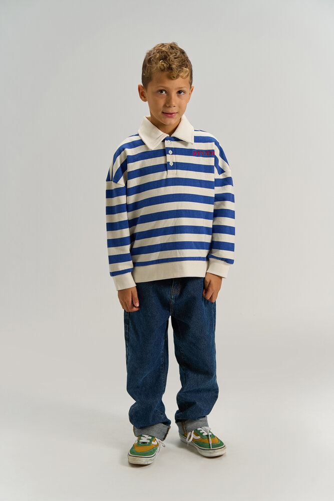 The New Vidar OS Polo Sweatshirt Mazarine Blue Striped