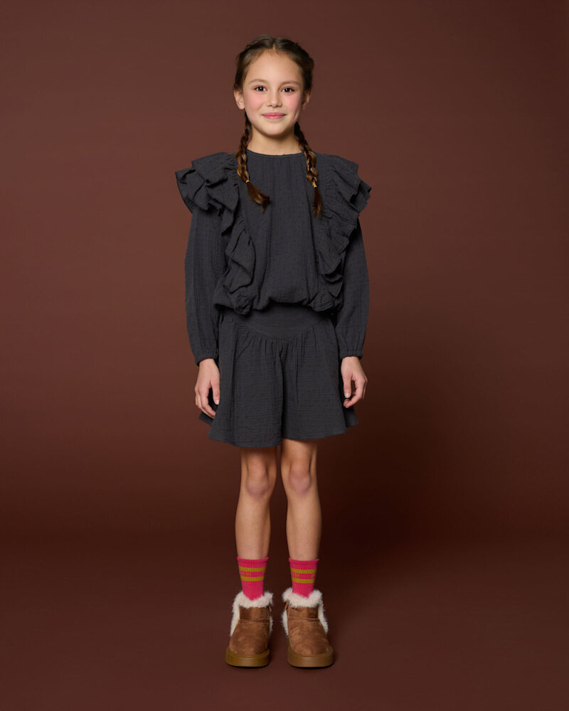 Petit Blush Blouse Romantic Ruffle Dark Grey Petit Blush Blouse Romantic Ruffle Dark Grey