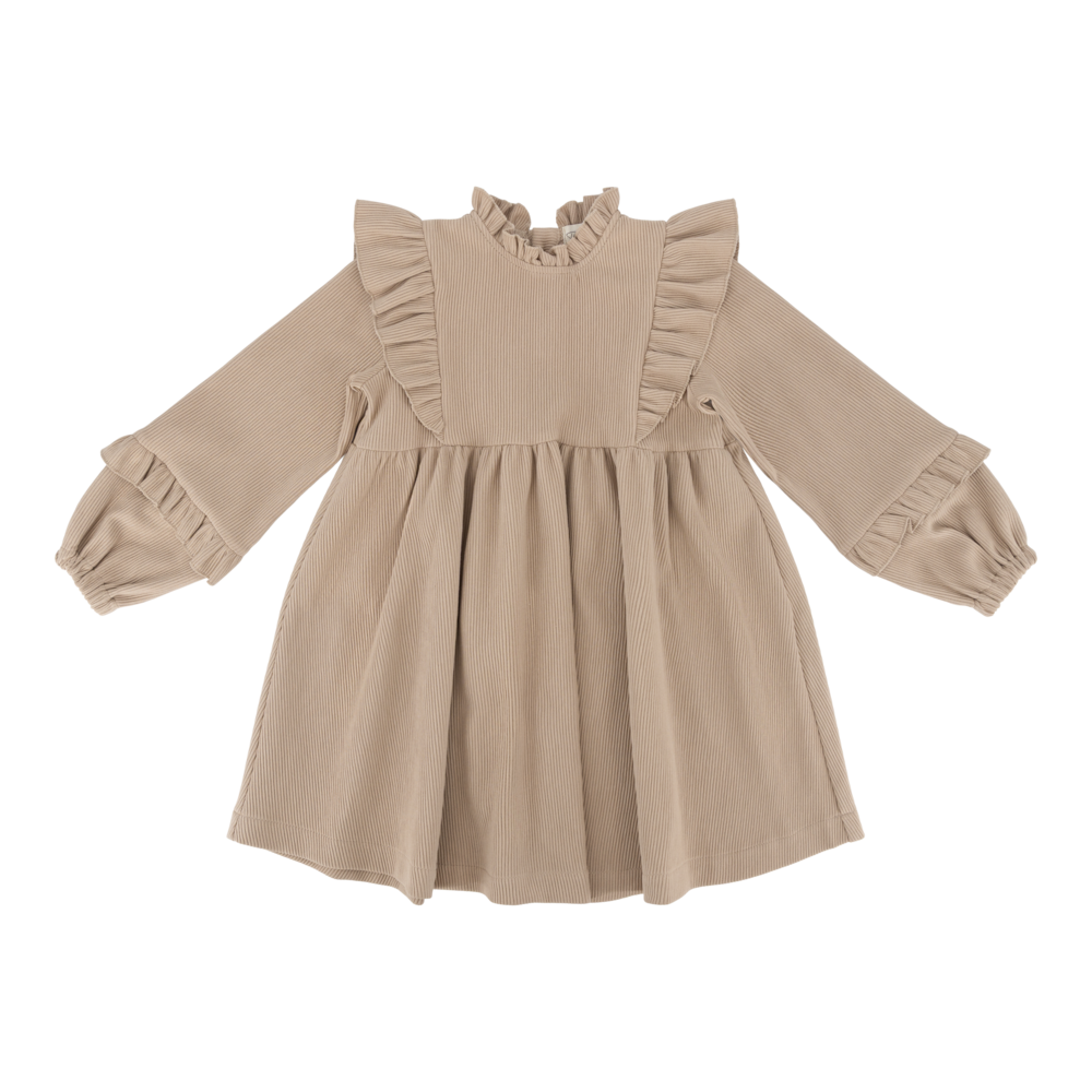 The littlecuties Jurk Delphine Rib Beige The littlecuties Jurk Delphine Rib Beige