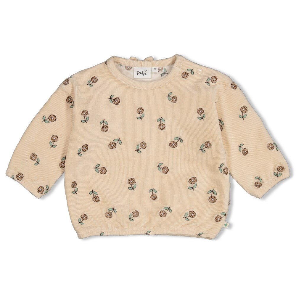 Feetje Babykleding Sweater velours rib met borduursels  Lucky Bloombird Offwhite