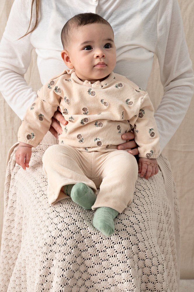 Feetje Babykleding Flare broek velours rib  Lucky Bloombird Offwhite