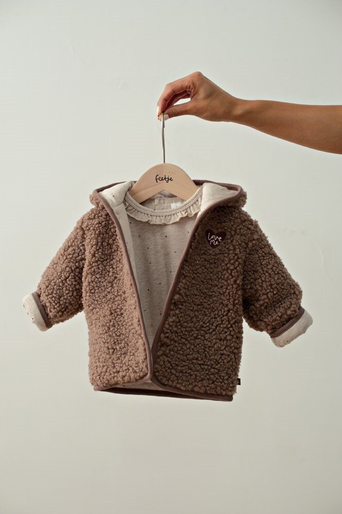 Feetje Babykleding Bouclé omkeerbaar jasje met capuchon My Little Love Taupe Feetje Babykleding Bouclé omkeerbaar jasje met capuchon My Little Love Taupe