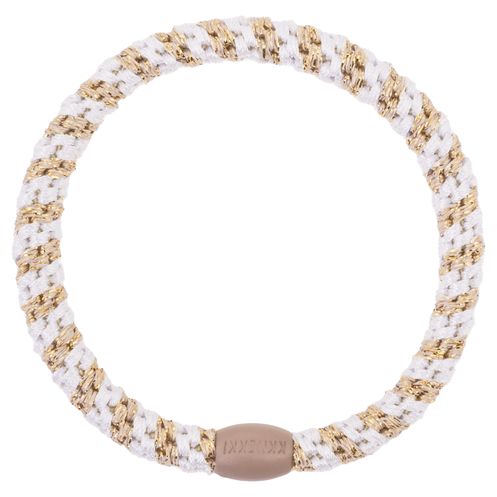 Kknekki Haarelastiekje Slim White-Beige Glitter Stripe Kknekki Haarelastiekje Slim White-Beige Glitter Stripe