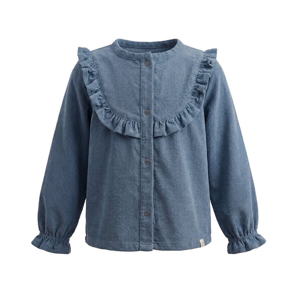 Your Wishes Rib Denim Ruffle Blouse Your Wishes Rib Denim Ruffle Blouse