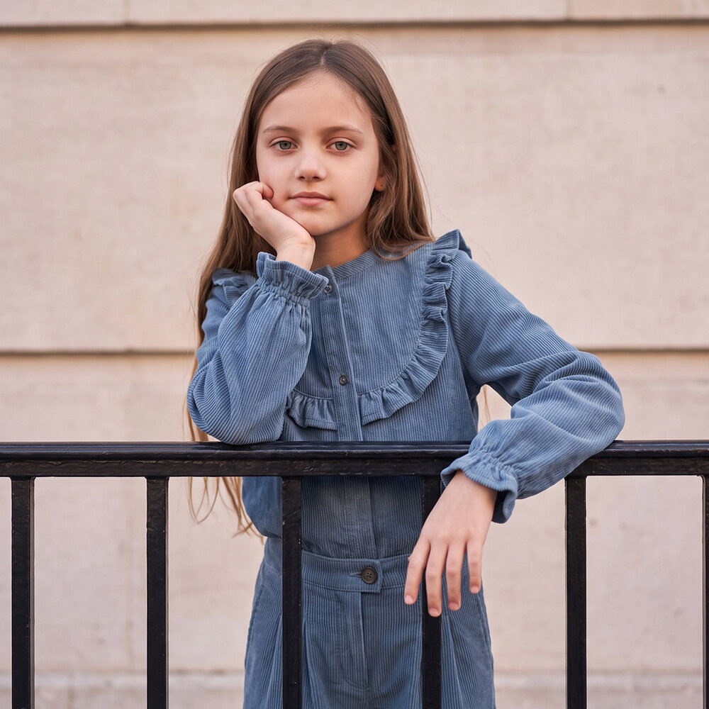 Your Wishes Rib Denim Ruffle Blouse Your Wishes Rib Denim Ruffle Blouse