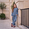 Your Wishes Rib Denim Ruffle Blouse Your Wishes Rib Denim Ruffle Blouse