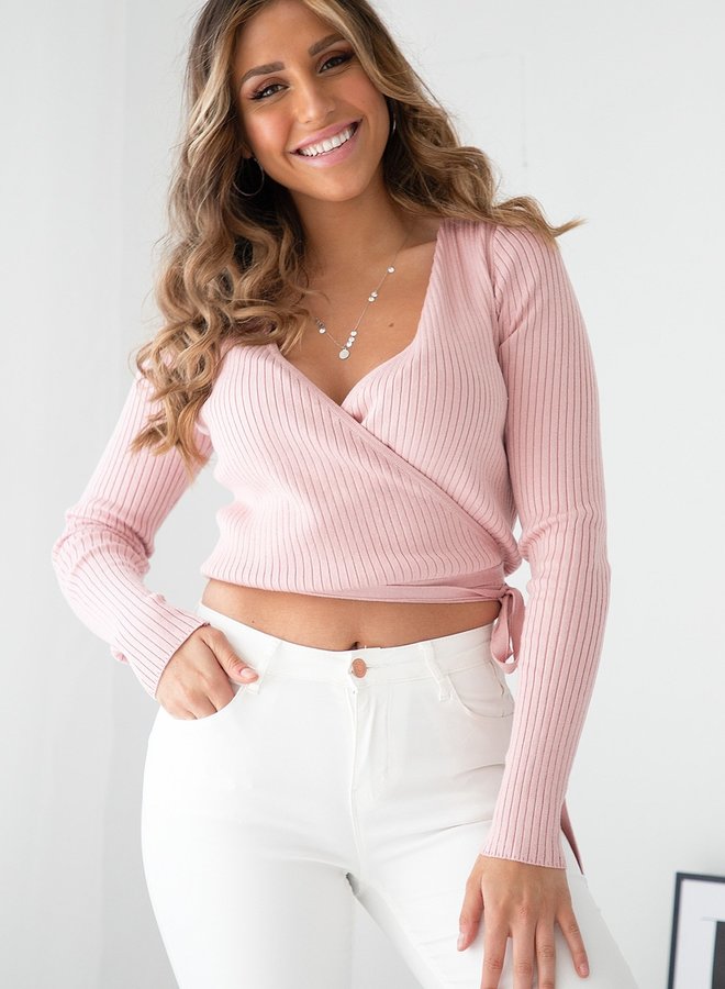 Rib wrap top Diona pink