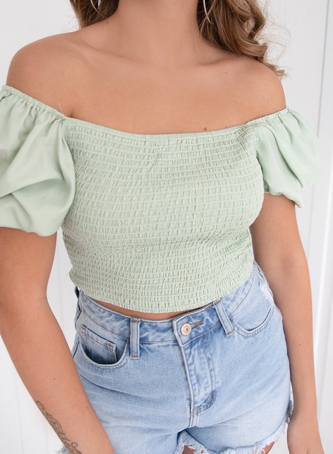 Off shoulder crop top mint groen