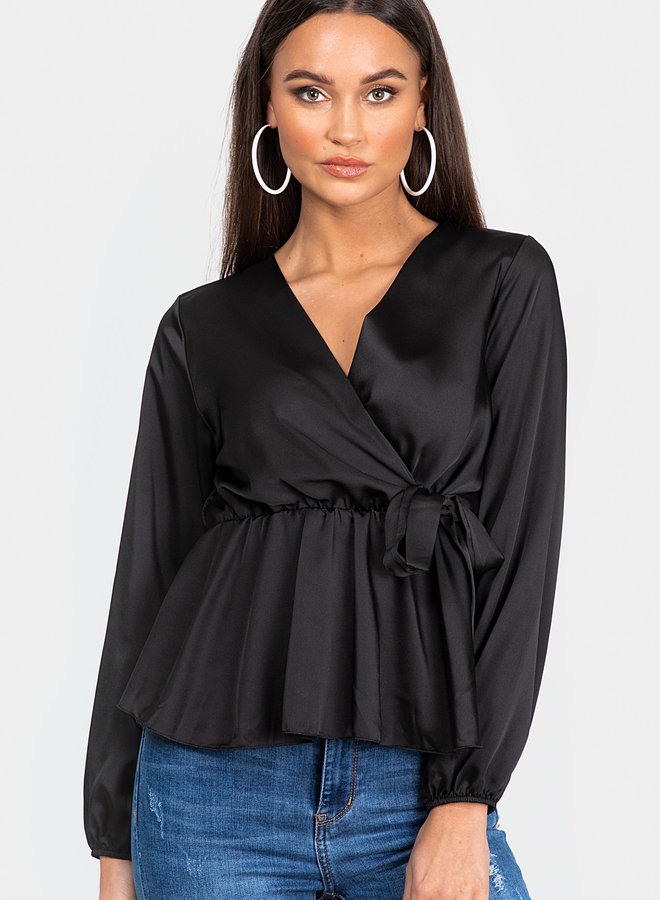 Blouse satin Avery zwart