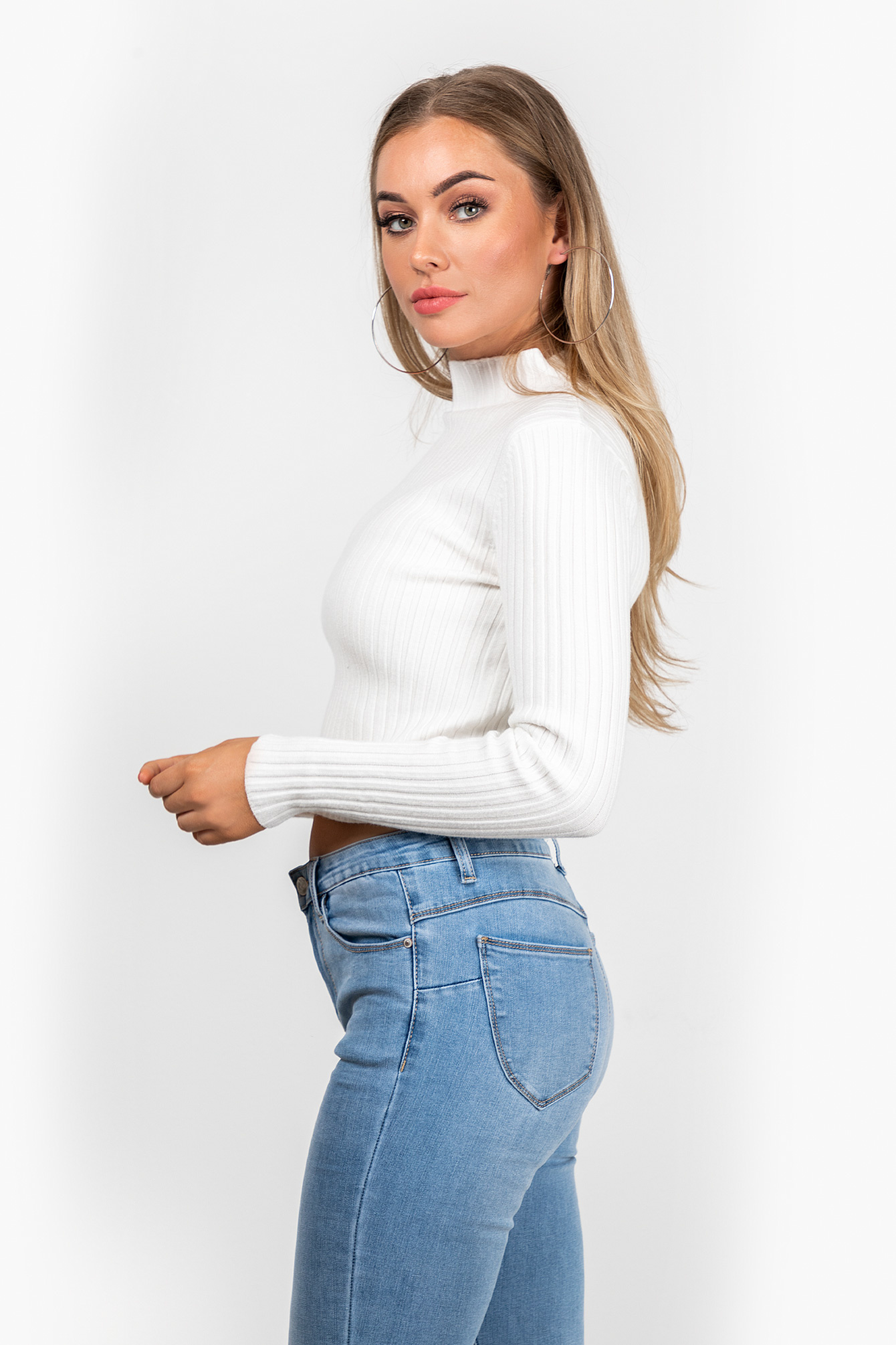 Basic top Valerie wit I Truitje rib met lange mouwen Famous Store