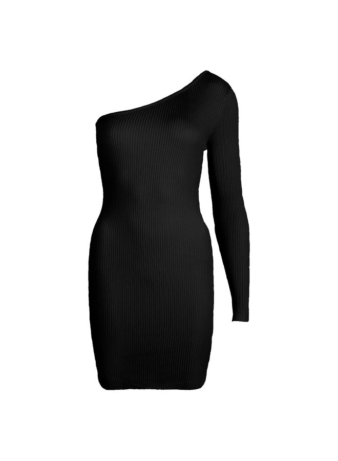 Dress one sleeve zwart