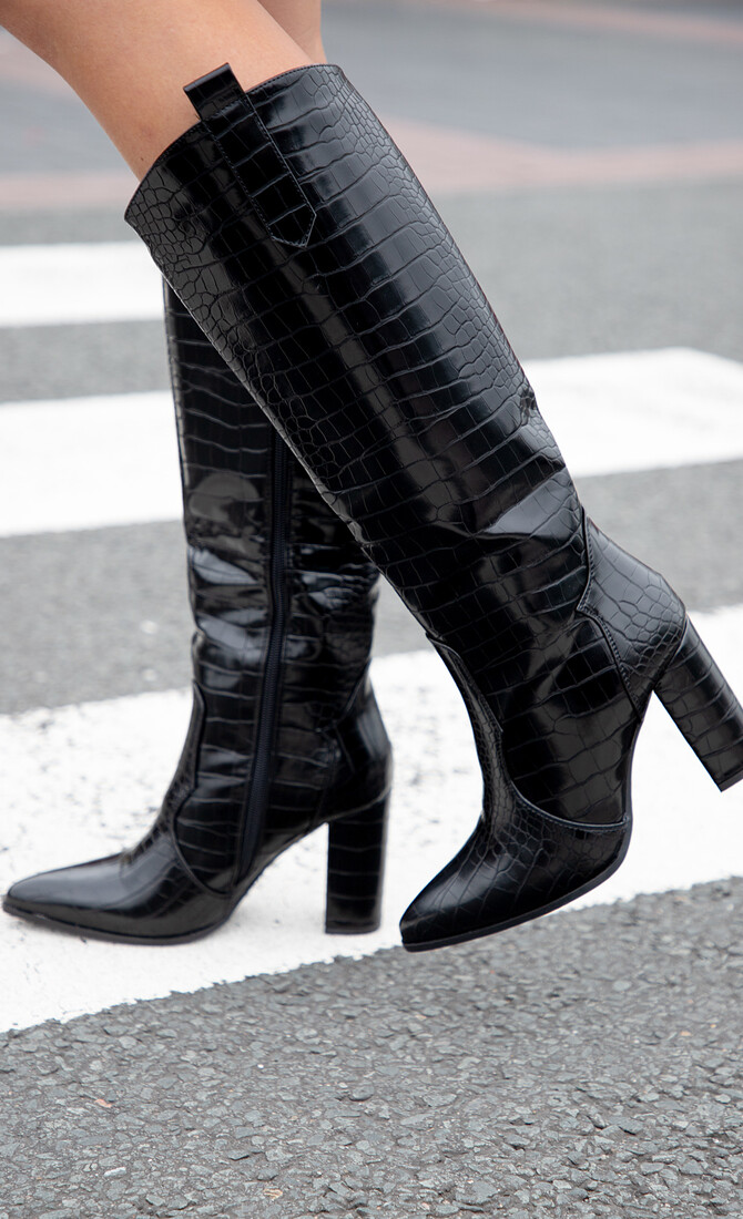 Zwarte croco dameslaars Fay