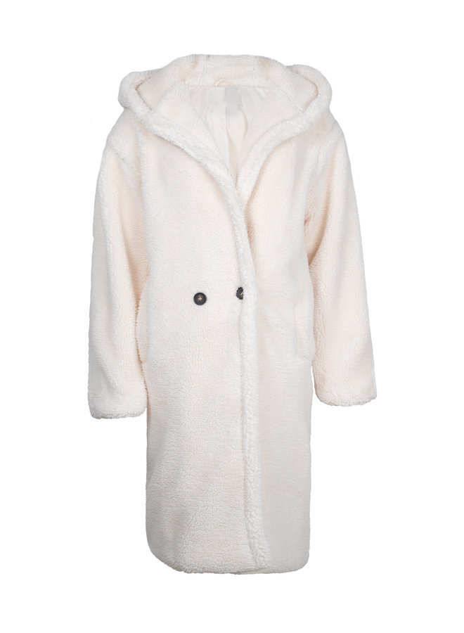 Fluffy coat met capuchon off white