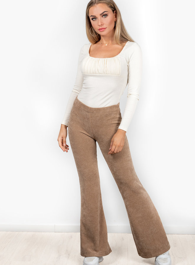 Flare rib broek Hanna beige