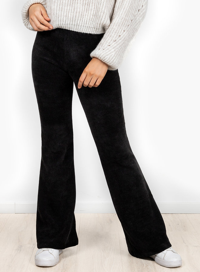 Flare rib broek Hanna zwart